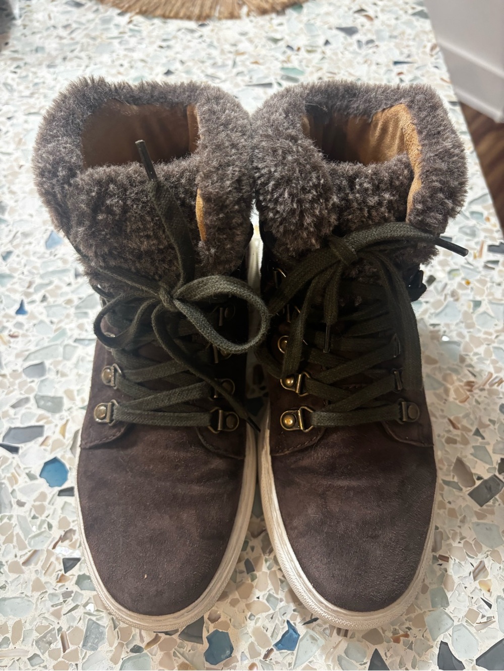 Women’s Brown Suede Fur-Lined Lace-Up Sneaker Boots